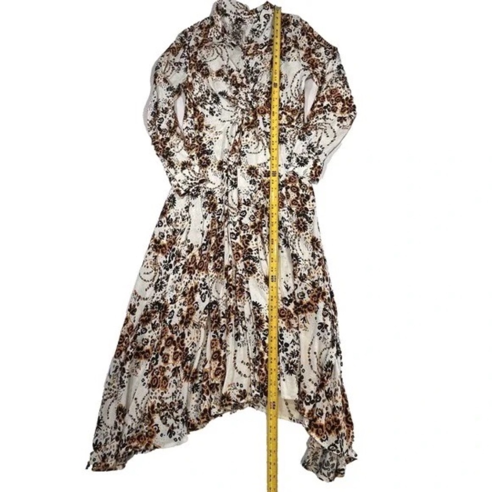Free People Tough Love Shirt Dress Womens‎ Ivory Floral Wrap Midi Long Sleeve 8 - Picture 12 of 12